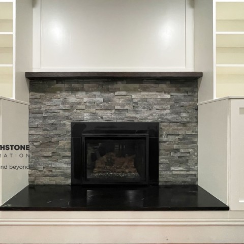 Project Fireplace gray stack stone with soap stone heart, Denver Metro, Colorado ' image - ' 6