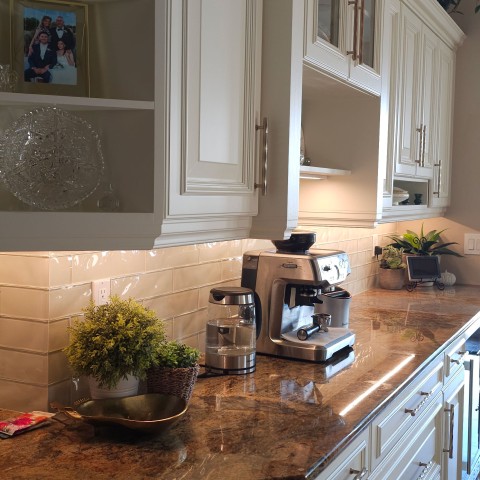 Project Kitchen backsplash, glass tiles, Castle Pines, Colorado ' image - ' 6