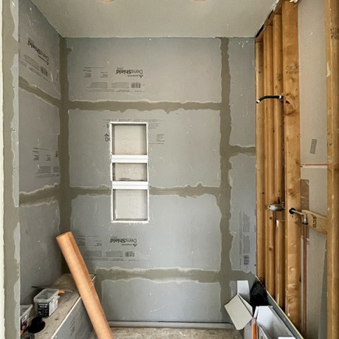 Project Master bathroom, large format tiles marble look, pebble, Castle Pines, Colorado ' image - ' 3