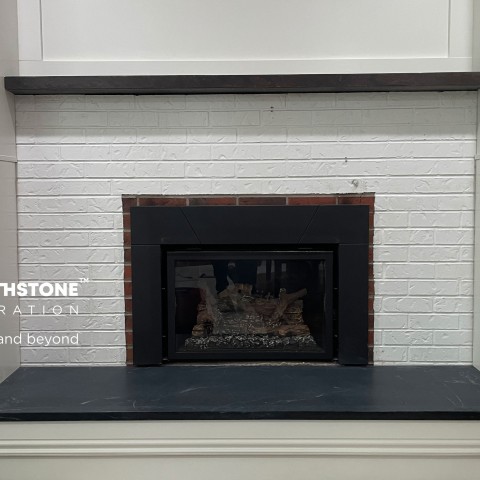 Project Fireplace gray stack stone with soap stone heart, Denver Metro, Colorado ' image - ' 1