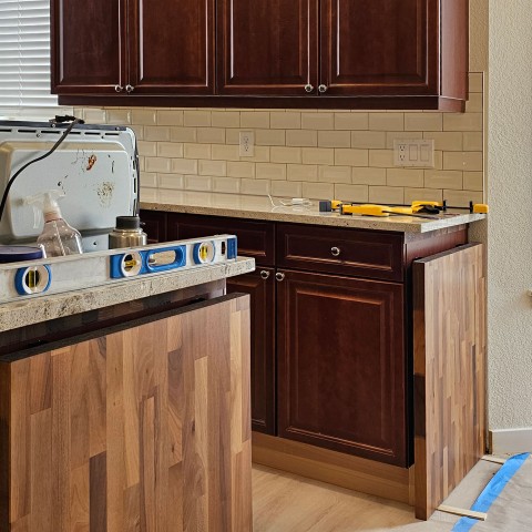 Project Kitchen remodeling countertops, folding custom wooden tops, backsplash, Castle Pines, Colorado ' image - ' 2