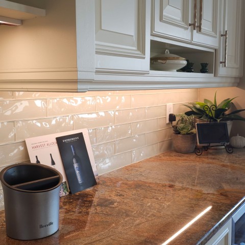 Project Kitchen backsplash, glass tiles, Castle Pines, Colorado ' image - ' 3